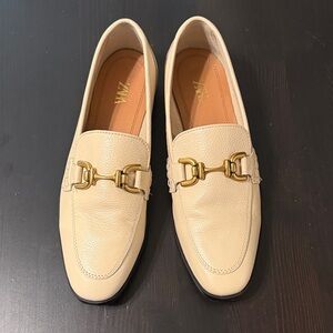 Zara Soft Leather Loafers with Gold Buckle. Size 38